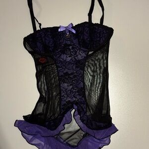 Lace Black&Purple Chemise & 
Royal Blue Full Slip Dress with Lace Trim Lingerie